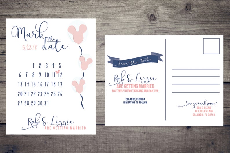Mickey Balloons Disney Wedding Save The Date Postcard Etsy