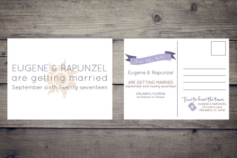 Tangled Rapunzel Disney Wedding Save The Date Postcard Etsy