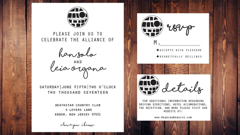 Star Wars Wedding Invitations Disney Star Wars Set Etsy