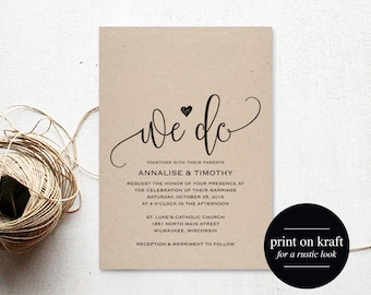 we do wedding invitation template rustic kraft invitation etsy