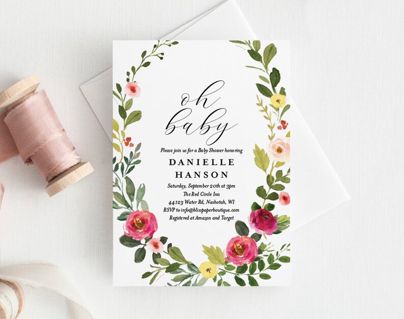Baby Shower Invitation Girl Floral Wreath Baby Shower Invite Etsy Baby Shower Invitation Girl Floral Wreath Baby Shower Invite Etsy
