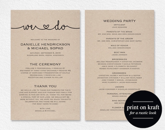 Wedding Programs Instant Download Printable Wedding Program Etsy