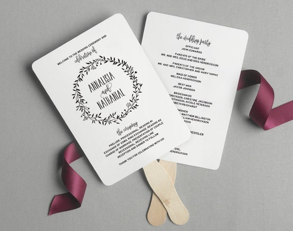 Wedding Program Fan Wedding Program Printable Rustic Etsy