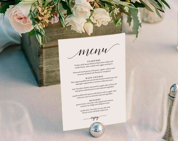 Wedding Menu Template Wedding Menu Printable Wedding Menu Etsy