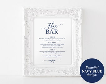 Bar Menu Sign, The Bar Sign, Wedding Bar Menu Printable, Wedding Sign, Wedding Bar Sign, Drink Menu, Navy, PDF Instant Download #BPB320_58