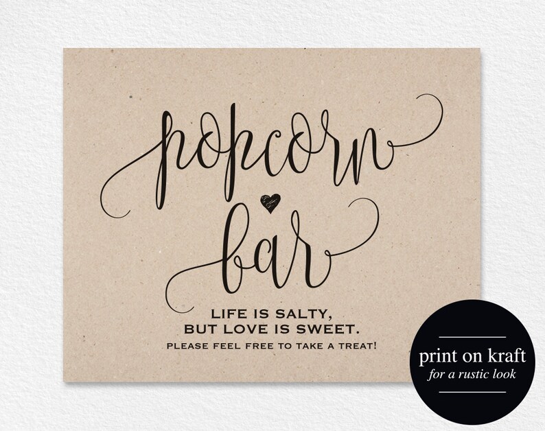 Popcorn Bar Sign Popcorn Bar Printable Life is Salty but Etsy