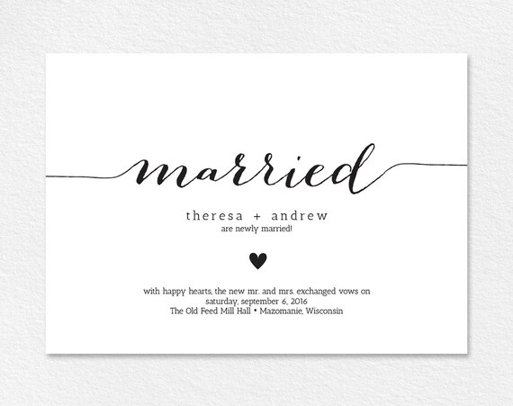 Just Married Wedding Announcement Marriage Announcement Elopement Announcement Printable Template Pdf Instant Download Bpb16549