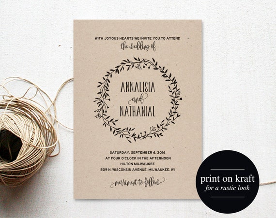 Rustic Wedding Invitation Template Country Wedding Etsy