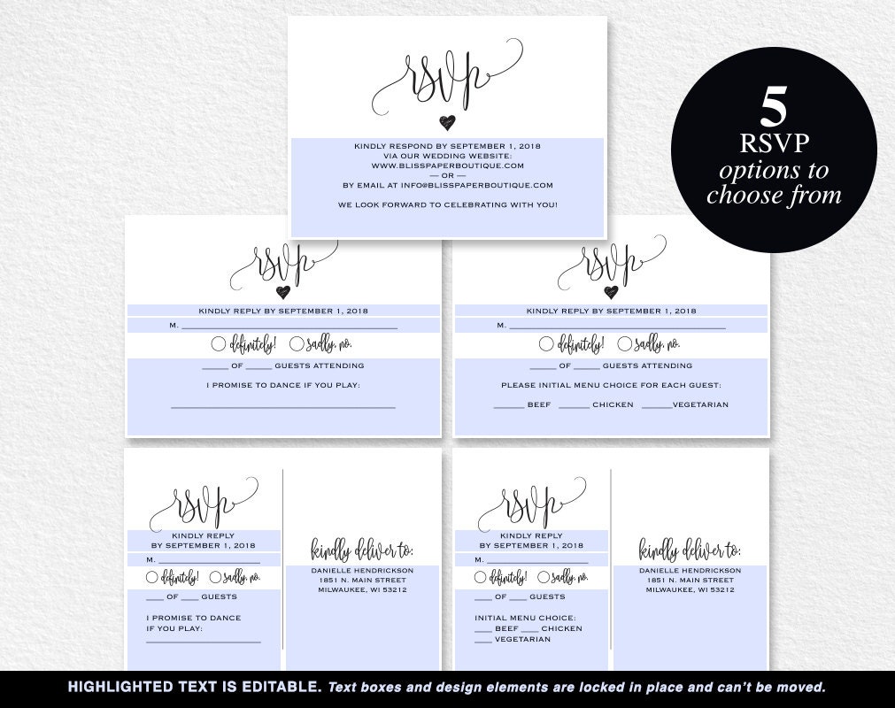 RSVP Postcard RSVP template wedding rsvp cards wedding