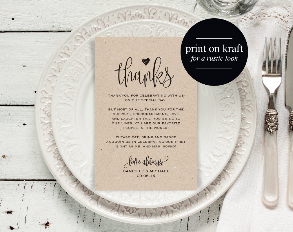 Wedding Thank You Cards, Thank You Printable, Editable Template, Kraft  Printable, DIY, Printable Template, PDF Instant Download #BPB20_20