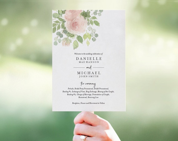 floral wedding program fan wedding program template fan etsy
