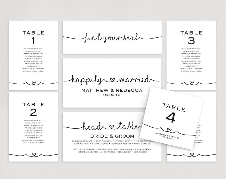 DIY Printable Table Cards Instant Download #BPB140/_5 Wedding Sign PDF Seating Plan Template Seating Cards Wedding Seating Chart