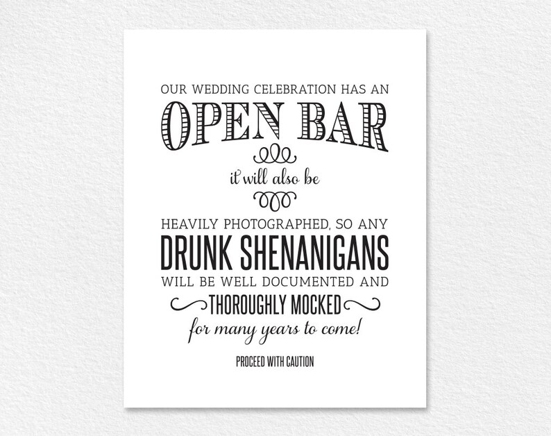 Open Bar Wedding Sign Printable Wedding Sign Shenanigans Etsy