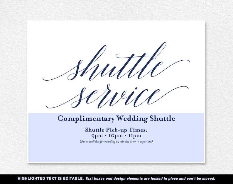 Blue Wedding Navy Wedding Sign Shuttle Service Sign Wedding Template Wedding Printable Wedding Shuttle PDF Instant Download #BPB320/_78