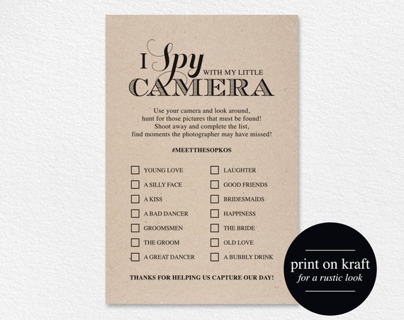 I Spy With My Little Camera Printable Card I Spy Wedding Etsy