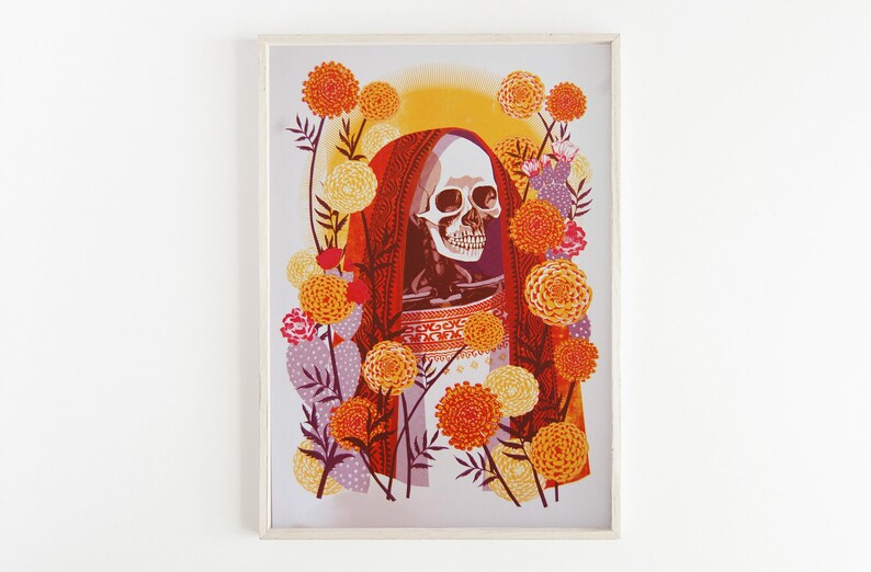 Santa Muerte Print Skeleton Art Day Of The Dead Art Mexican Etsy