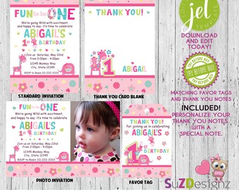 Fun to be One Girl Birthday Invitations and More... Photo Options - Digital FIle - EDITABLE - Immediate Download -JetTemplate