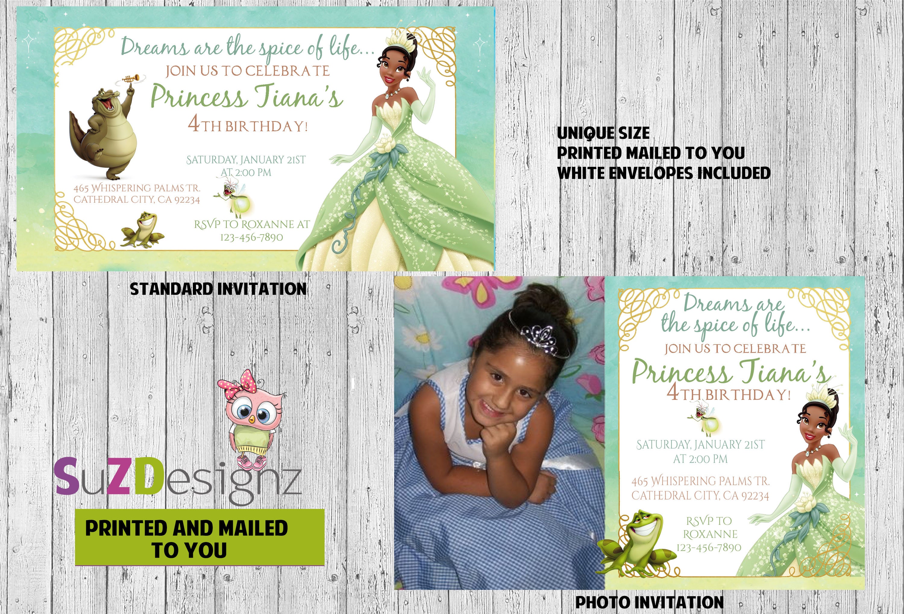 Princess and the Frog Disney Princess Tiana Birthday Invitations and MoreVariety of Sets Printed and Mailed to You
