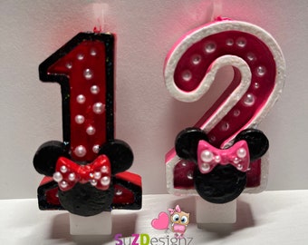 Minnie Mouse Inspired Birthday Number Candle, Custom Character Candles , Red or Pink Any Age