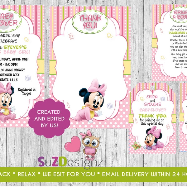 Baby Minnie Mouse Baby Shower Invitations and More... Digital FIle - Edited by Us - Email Delivery