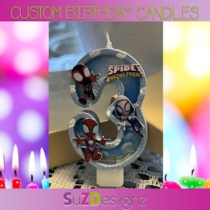 Spidey and his Amazing Friends Number Birthday Candle, Custom Candles , Any Age
