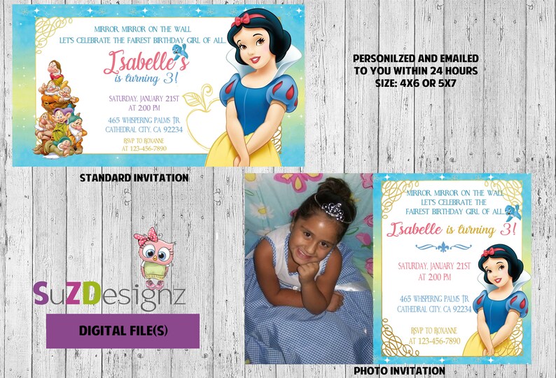 Snow White Disney Princess Birthday Invitations and more... DIGITAL FILE S UPRINT image 1