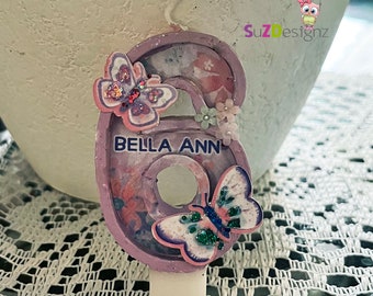 Butterfly and Flowers Birthday Number Candle, Custom Candles , Any Age