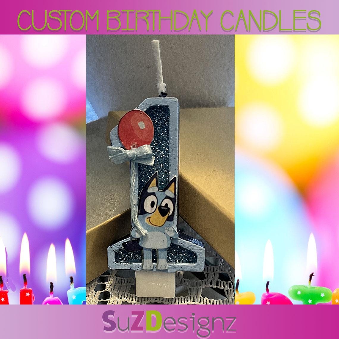 Glitter Number Candle with Bow