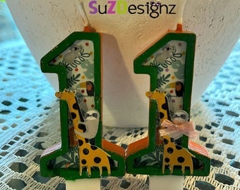 Jungle / Safari Number Birthday Candle, Custom Candles , Any Age boy or girl