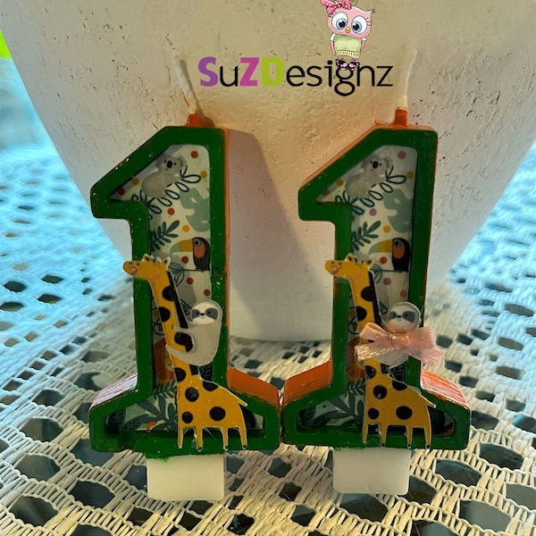 Jungle / Safari Number Birthday Candle, Custom Candles , Any Age boy or girl