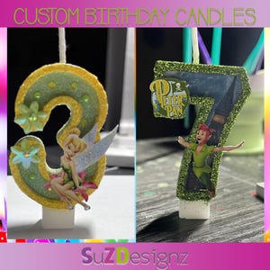 Tinkerbell or Peter Pan Inspired Birthday Number Candle, Custom Candles , Any Age