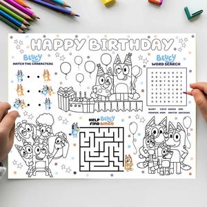 Bluey Birthday Coloring Page - Printable Birthday Coloring Placemat ...