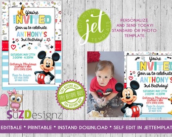 Mickey Mouse Birthday Invitations  more... Photo and Standard Options - Digital FIle - EDITABLE - Immediate Download -JetTemplate