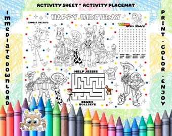 Toy Story Birthday Coloring Page - Printable Birthday Coloring Placemat - Birthday Coloring Activity Sheet - Immediate Download