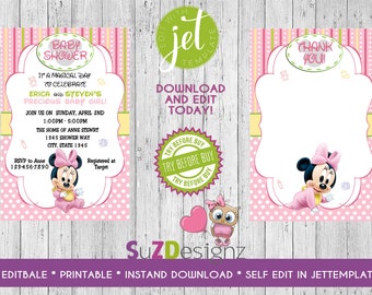 Baby Minnie Mouse Baby Shower  Invitations  and more... Digital FIle - EDITABLE - Immediate Download -JetTemplate