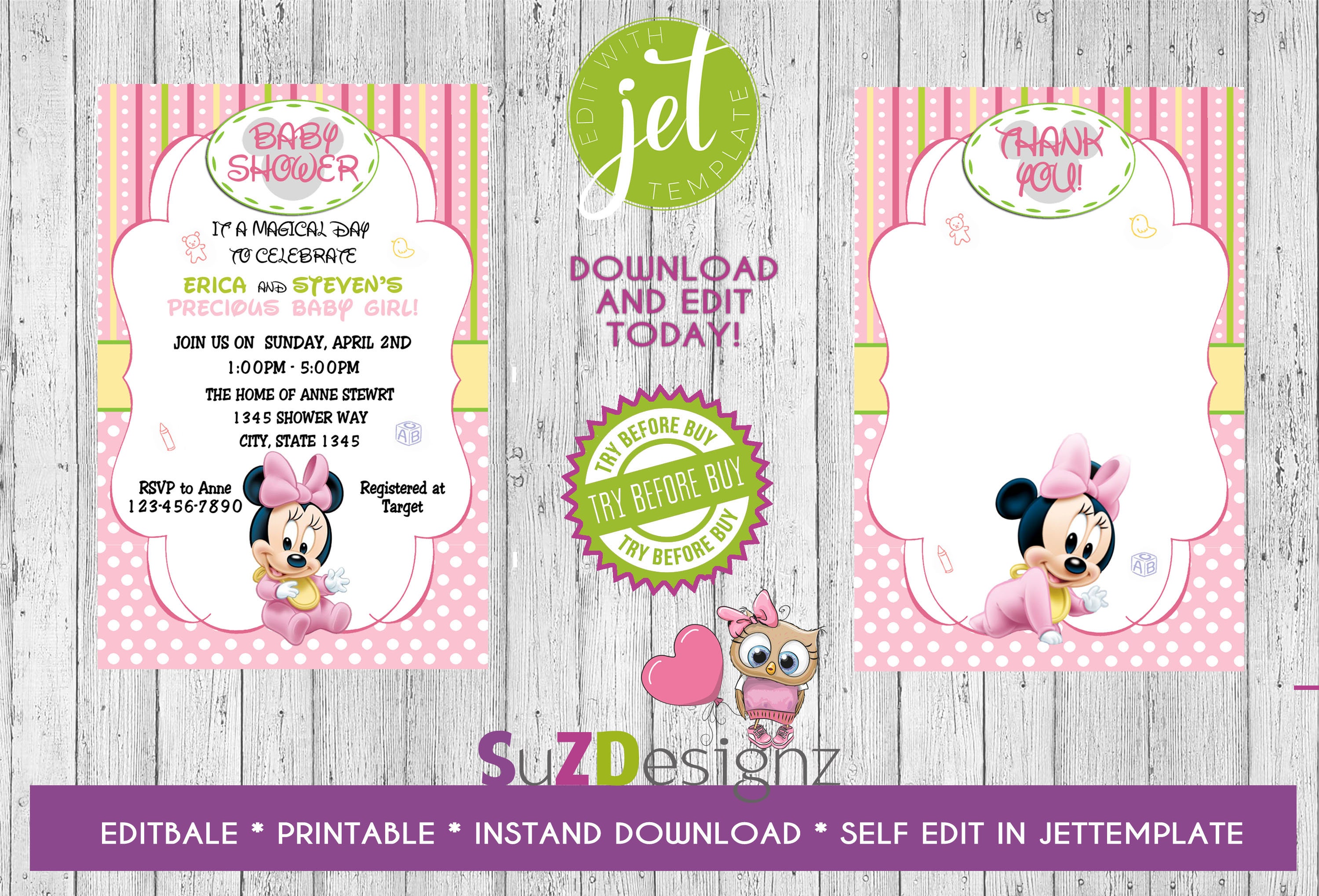 Minnie Mouse Baby Shower Invitations Template