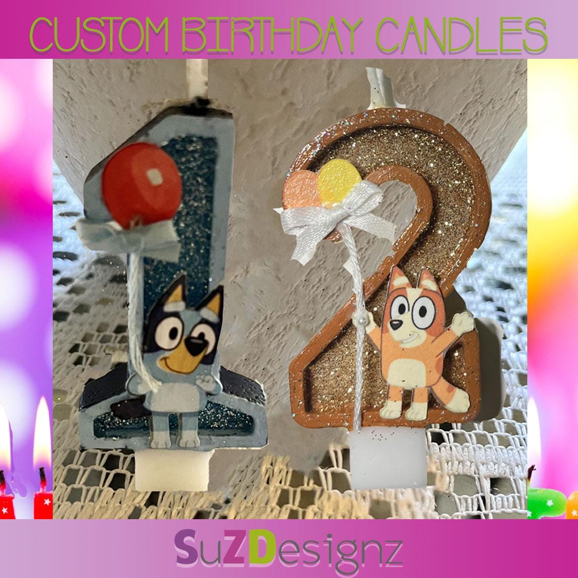 Glitter Number Candle with Bow