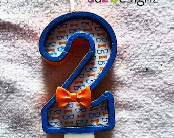 Orange and Blue bow tie Number Birthday Candle, Custom Candles , Any Age