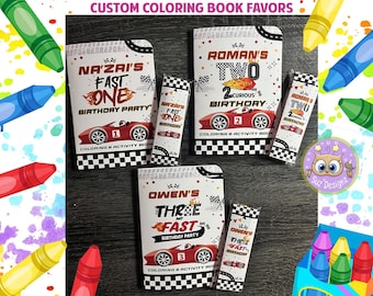 Fast One, Two Fast, Three and Fast Custom Coloring Book, Party Favors, Personalized Coloring Book, Crayons, Tattoo option