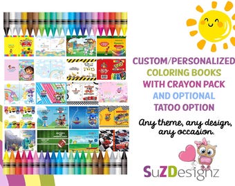 Custom Birthday Party Coloring Book with Crayons, Personalized Any Theme
