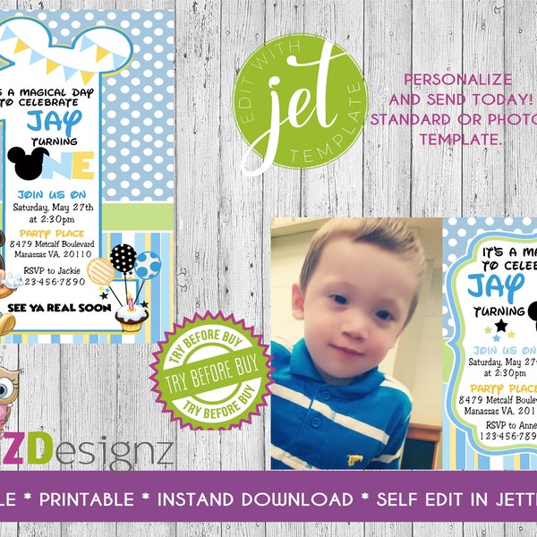 Mickey Mouse 1st Birthday Invitations  and more... Photo and Standard Options - Digital FIle - EDITABLE - Immediate Download -JetTemplate