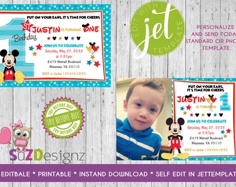 Mickey Mouse 1st Birthday Invitations  and more... Photo and Standard Options - Digital FIle - EDITABLE - Immediate Download -JetTemplate