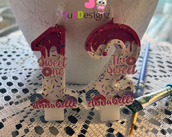 Sweet One, Two Sweet Birthday Number Candle, Custom Candles , One or Two, Donuts Candle