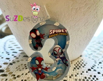 Spidey and his Amazing Friends Number Birthday Candle, Custom Candles , Any Age