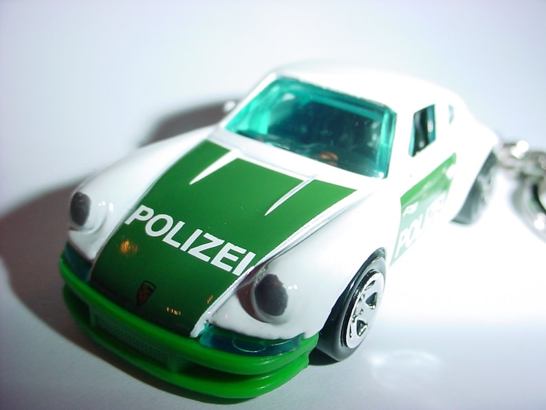 3D Porsche 911 Polizei custom keychain keyring key chain by Thornton Gifts finished in white green color trim 1971 alps cop