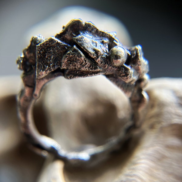 Bold brutalist raw silver ring. Abstract oxidized ring. Rustic contemporary ring. Ukrainian artisan statement jewelry