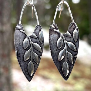 Handmade Sterling Silver Leaf Earrings: Botanical Nature Jewelry