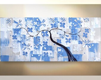 Paintings on Canvas, Tree Painting, "Periwinkle Goodness" artwork, flower painting, abstract tree painting, art, Wall Art,  texture, Katey