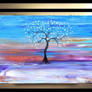 Landscape paintings TREE Painting, Waterloo Sunset, Original art, artwork, sunset painting, abstract painting,Wall Art, heavy texture, Katey