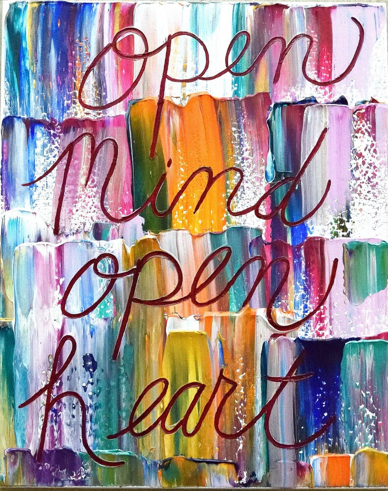 Open Mind Open Heart, Quotes on Canvas, Word Affirmations, Mixed Media